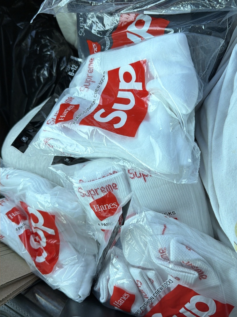 Supreme x Hanes White Crew Socks with Red Logo - Pack